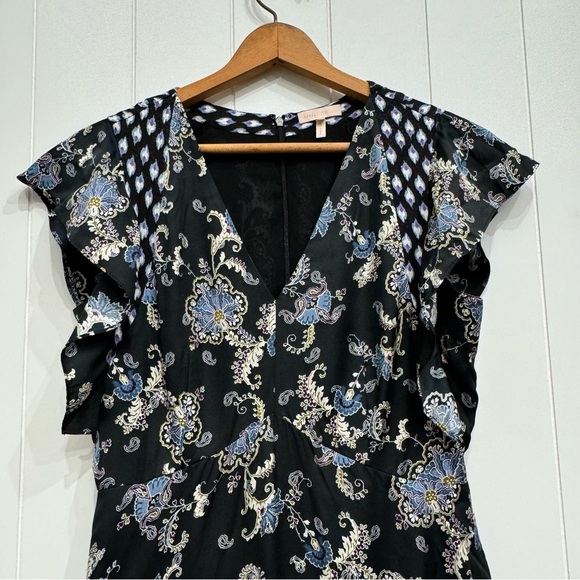 Rebecca Taylor Floral Paisley Print Silk Blend Mini Dress Flutter Sleeves Size 6 - Picture 4 of 16
